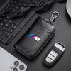 BBJV7 Carbon Fiber Leather Wallet Car Remote Key Storage Zippers Bag For Bmw 50th Anniversary M E36 F20 E46 E90 E87 E34 X3 X5 X6 M2 M3