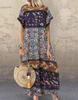 Plus Size Summer Loose Long Sleeve Round Neck Floral Print Casual Women's Holiday Beach Dress Vintage Style Maxi Dress