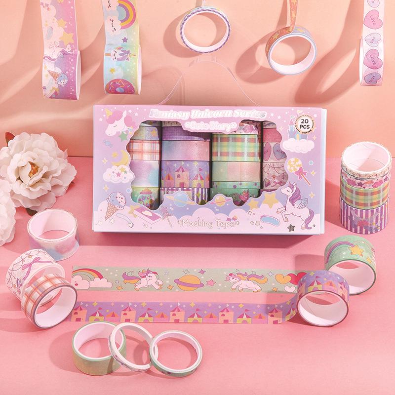Artistic Unicorn & Animal Sticker Gift Box: 20 Rolls for DIY Kids' Handbooks
