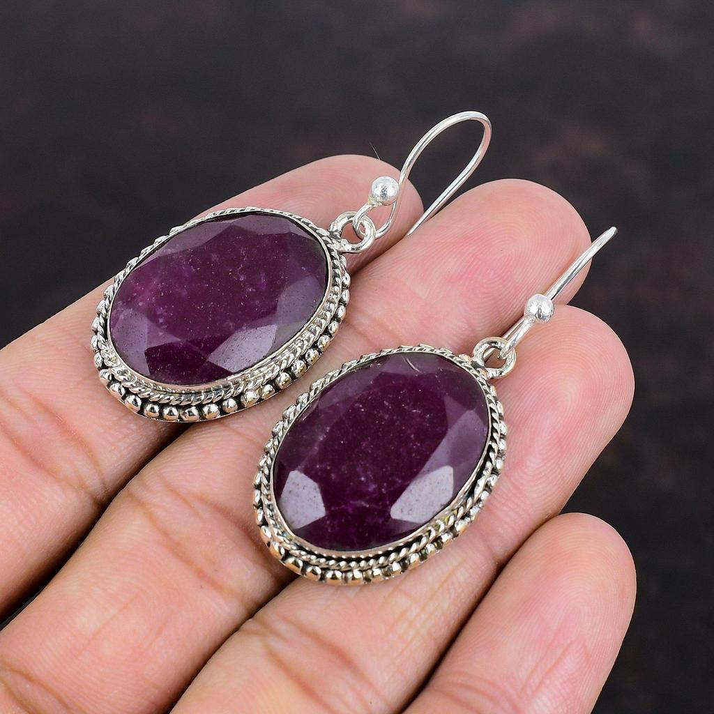 Серьги с ограненным кашмирским рубином, серьги из стерлингового серебра 925 пробы, серьги ручной работы, серьги с настоящим драгоценным камнем, замечательные винтажные ювелирные изделия, подарки для жены