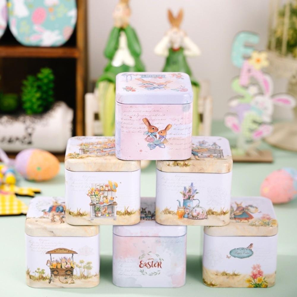Metal Rabbits Candy Box with Lids Small Tin Can Multi-Purpose Easter Tinplate Box Home Party Decor