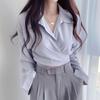 Korean Chic Retro Waist-Slimming Lace-Up Short Shirt