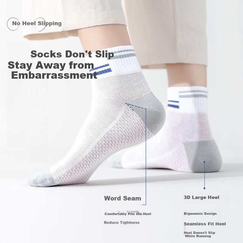 LangSha Men's Socks, Pure Cotton Mid-Calf Socks, Antibacterial Sweat-Absorbing Sports Socks, Breathable Mesh Full Cotton Men's Socks, 5 Pairs
