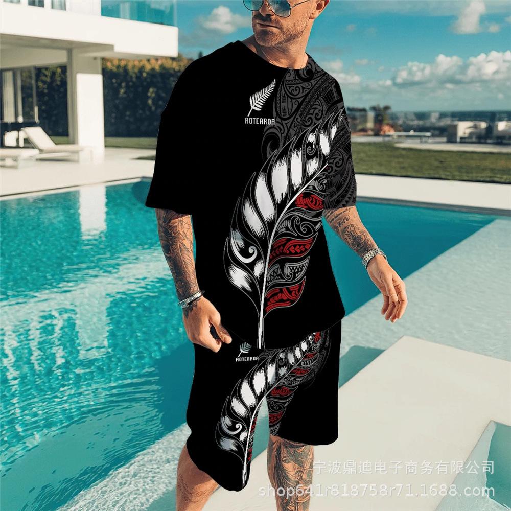 Летняя мужская футболка с 3D принтом и круглым вырезом, шорты с короткими рукавами, комплект из двух предметов, модная повседневная классная уличная одежда, спортивный костюм большого размера