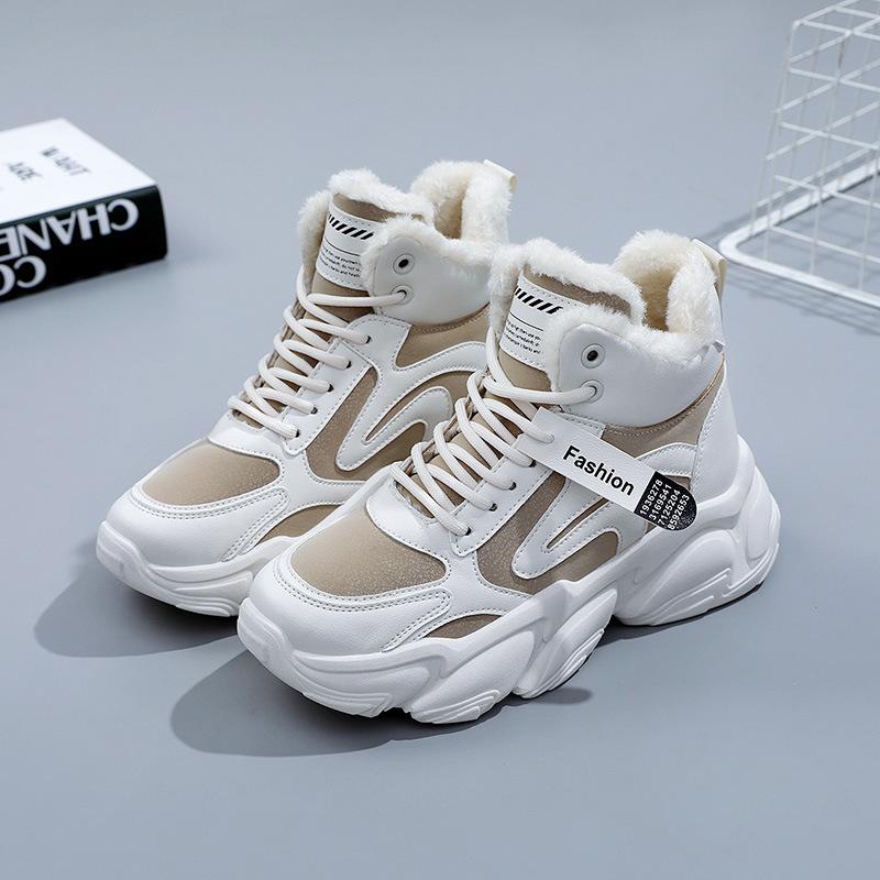Папина обувь, зимняя женская повседневная спортивная обувь с высоким берцем, плюшевые зимние ботинки на толстой подошве