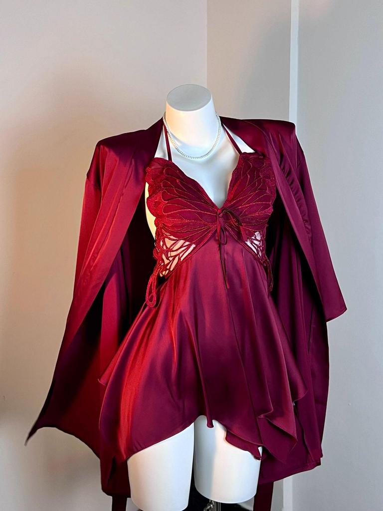 Пикантная ночная сорочка с нагрудными подушечками: Сексуальная, высококачественная домашняя одежда из ледяного шелка для женщин, осень-зима, больших размеров, в стиле чистой страсти с бантом.