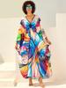 EDOLYNSA 2024 Fashion Butterfly Printed Plus Size Loose Kaftan Women's Bohemian Beach Dress Summer Swimsuit Cover-ups Casual House Robe Q1670