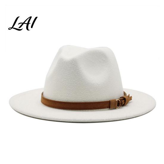 Outdoor Hiking Headwear Wool Felt Fedora Hat Unisex Panama Hat with Faux Leather Band Thickened Wide Brim Vintage Trilby for Women Men Autumn Winter