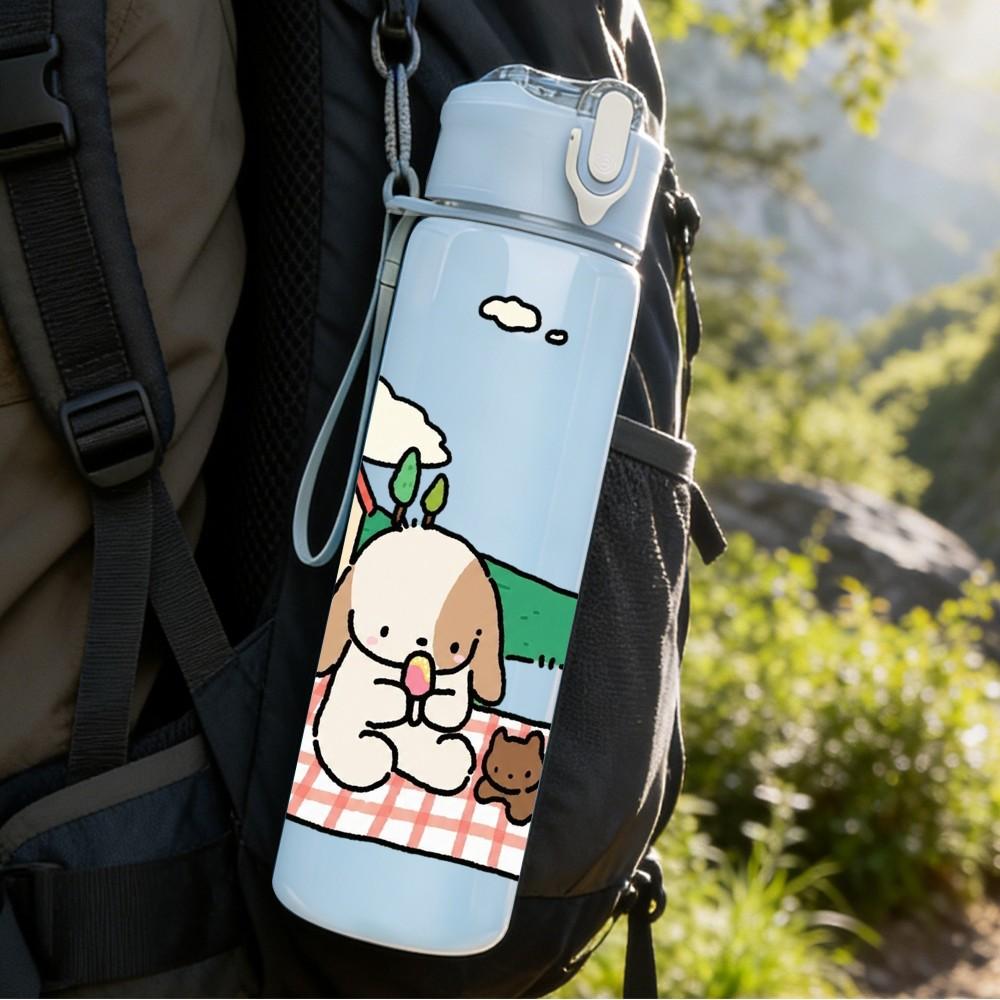 1PC Kids Picnic Cottage Scene 750ml Color Plastic Sports Water Bottle Leakproof Flip Straw Lid Suitable for Sports Office Home Use