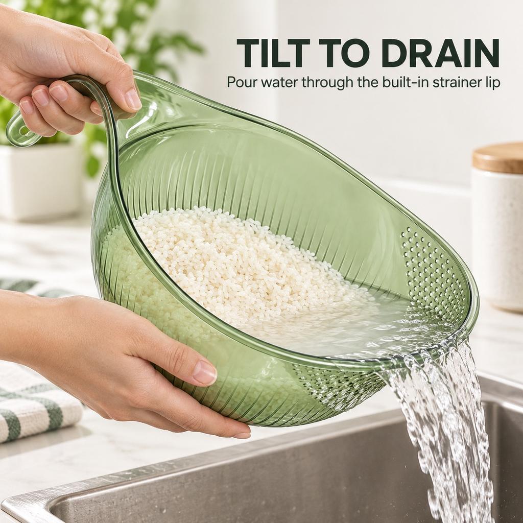 Multifunctional Rice Washing Drain Bowl with Handle, Fruit Vegetable Colander