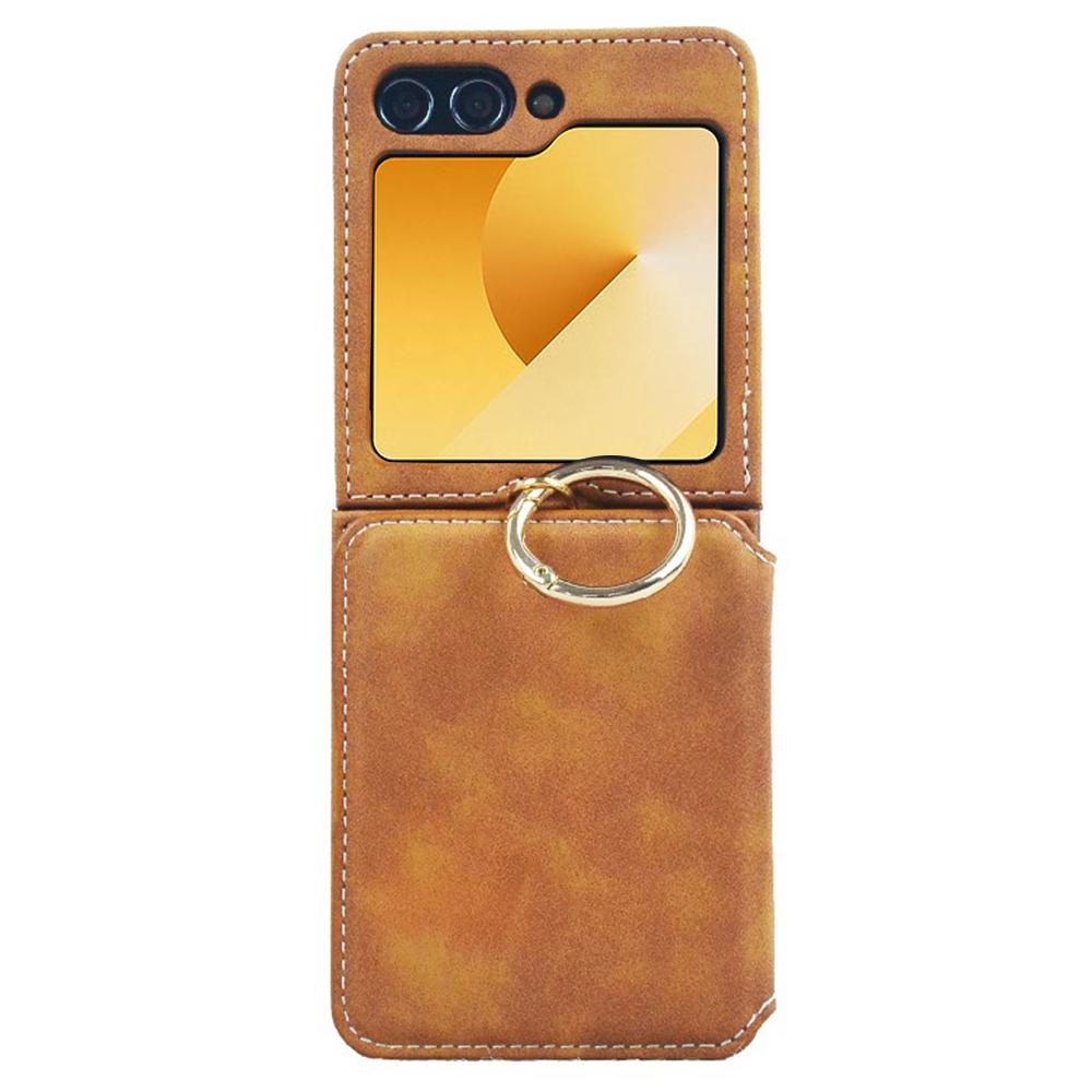 For Samsung Galaxy Z Flip5 5G Case Card Holder Leather+PC Phone Cover with Finger Ring
