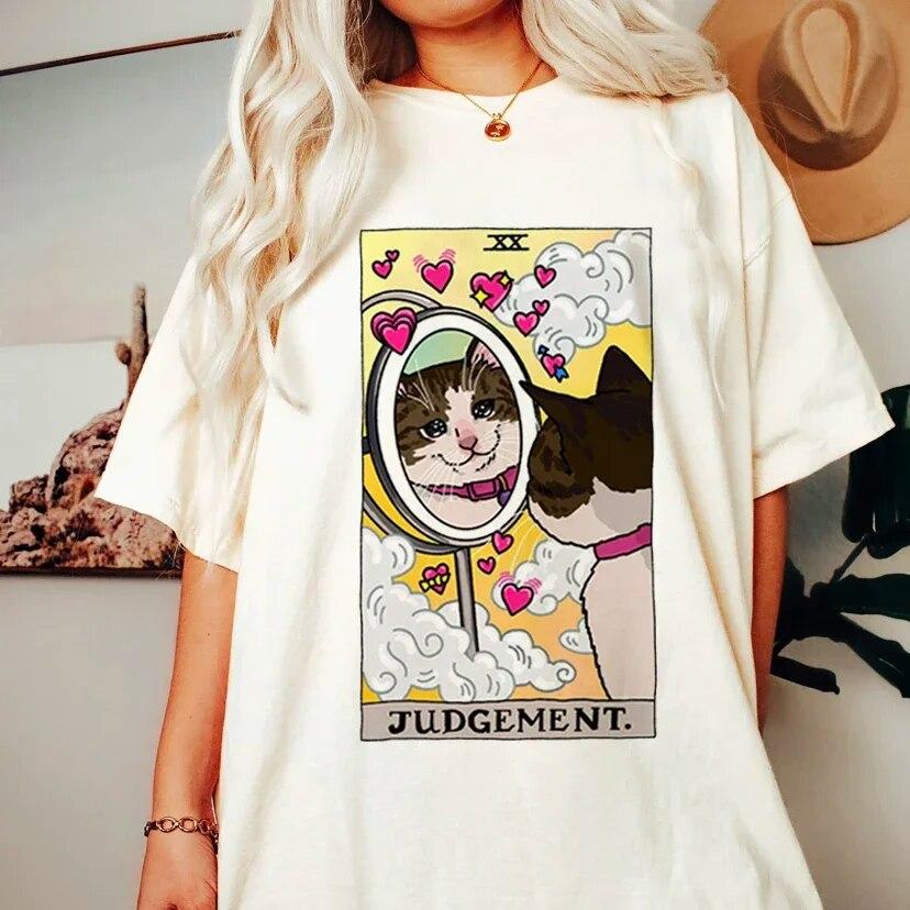 Модная футболка Tarot Cat Kawaii WoUnisex Футболка WoUnisex Футболка с милым рисунком с рисунком Футболка с коротким рукавом WoUnisex Плюс Размер s