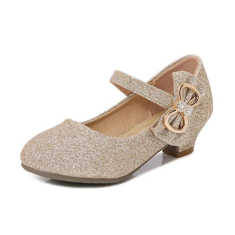 Туфли на высоком каблуке для девочек Милые детские кожаные туфли с блестками Радужные блестки Роскошные детские туфли с бантом для вечеринки Свадебные универсальные