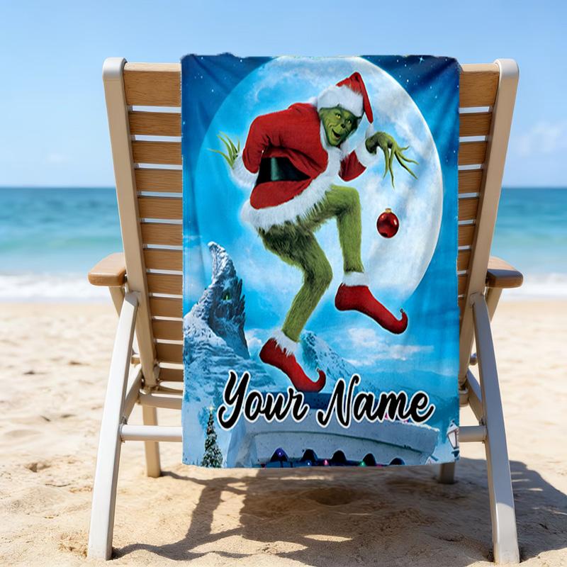1pc Crunch Christmas1 Beach Towel with Custom Name, Beach/Swimming/Bath/Picnic/Camping Towel, Suitable for Seaside Beaches