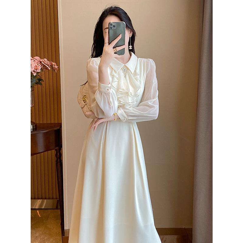 Весеннее темпераментное приталенное платье А-силуэта с длинными рукавами для женщин