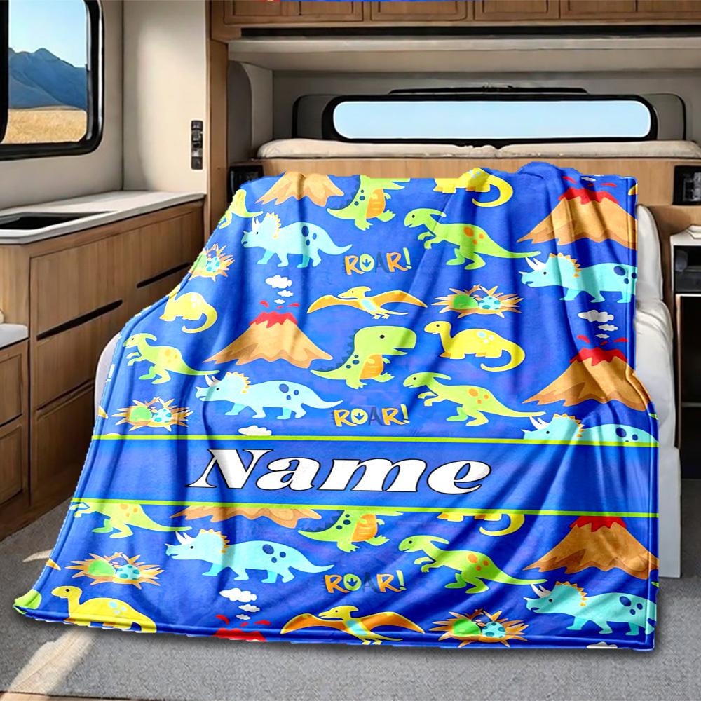 Dinosaur World Customize Your Name Rv Blanket Soft Cozy Lightweight All Season Multi Purpose Blanket For Travel Camping Picnics Sofas Rvs Beds Living