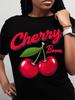 Women Round Neck Short Sleeve Polyester T Shirt Cherry Boom Graphic Print Casual Fashion Style for Daily Wear And Gift I