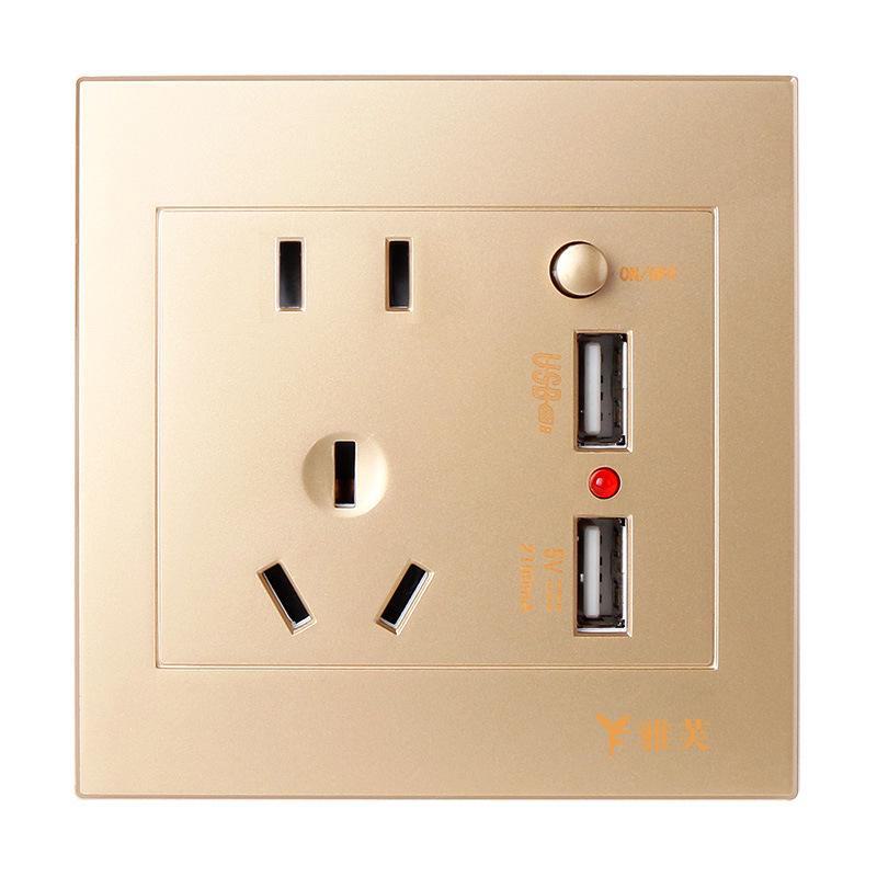 Скрытая настенная панель розеток с двумя USB-портами и пятью розетками