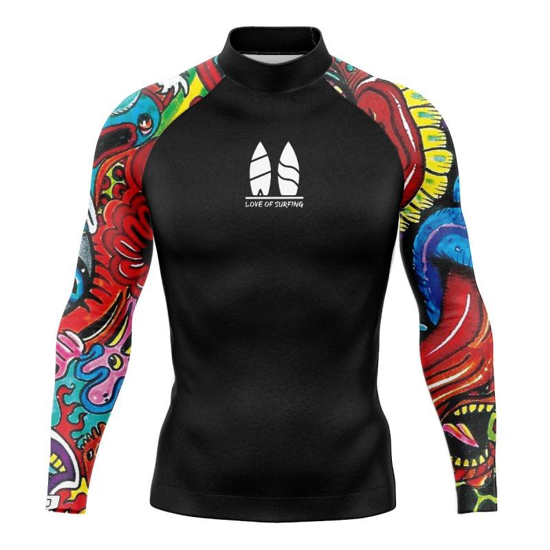 Mens UPF 50 Rash Guard Long Sleeve Swimwear Quick Dry Compression Surf Suit