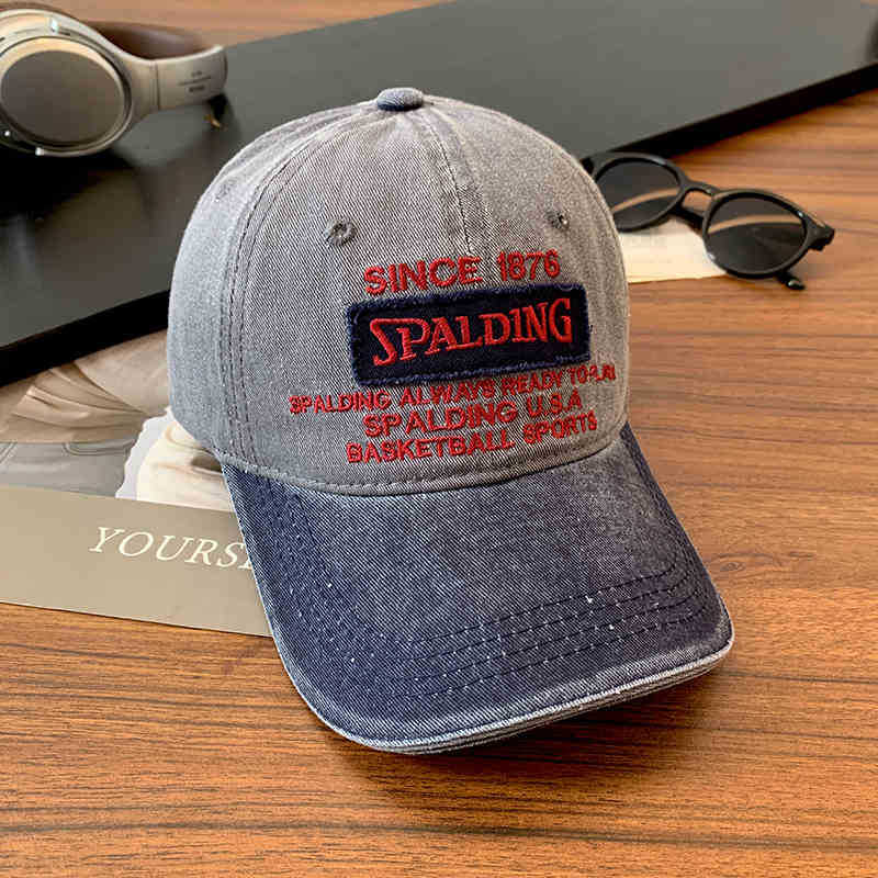 Fashion Contrast Color Soft Top Baseball Cap Women's Washed Denim Big Head Circumference Show Face Small Peaked Cap American Retro Wide Brim Hat