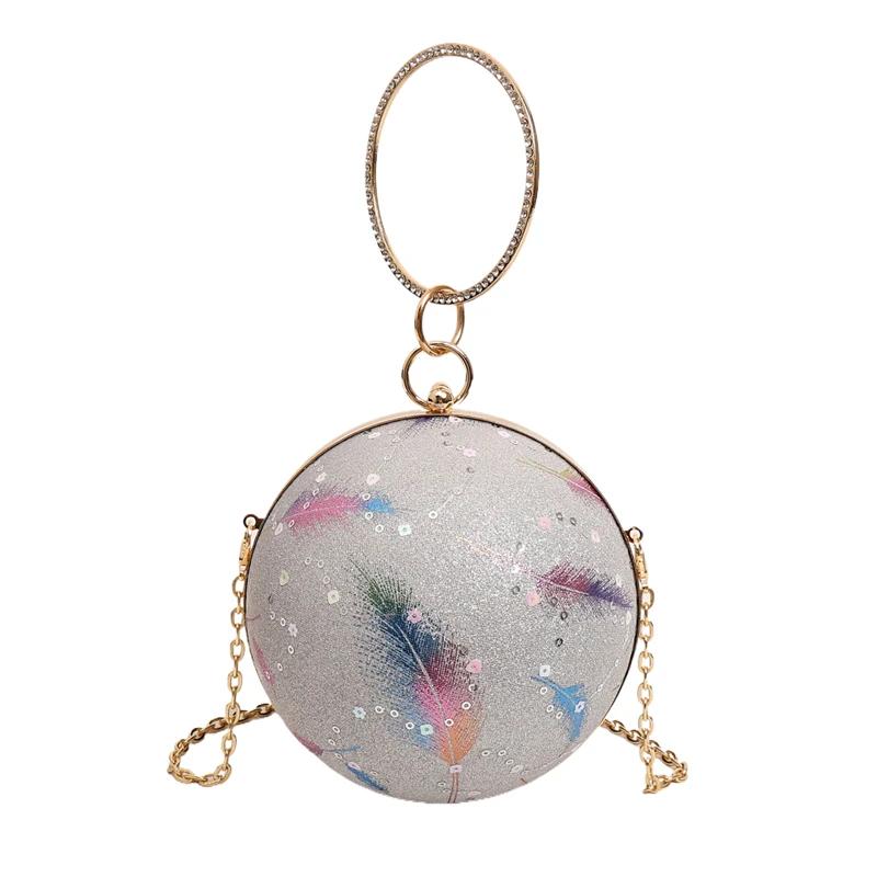 Роскошная круглая сумка для ужина для женщин, элегантные нежные сумки через плечо, сверкающая сумка для вечеринки с бриллиантами