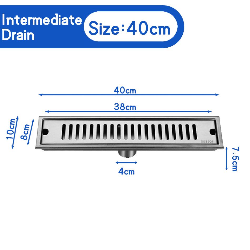 304 Нержавеющая сталь Слив для пола Анти-запах для ванной Душ Длинный слив Линейный слив для сточных вод Крышка для сливов для пола 20 30 40 50 CM