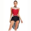 Women Lyrical Dance Dress Mock Neck Sleeveless Backless Shiny Rhinestones Color Block Mesh Skirted Leotard