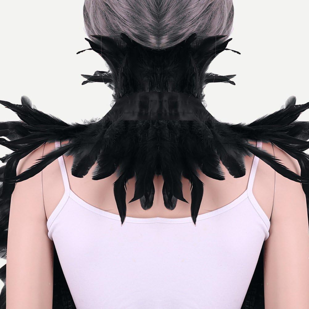 Feather Cape with Wrist Feathers Pair, Gothic Style Feather Shawl for Carnival Costume, Women Masquerade Outfit Accessory 80x36cm