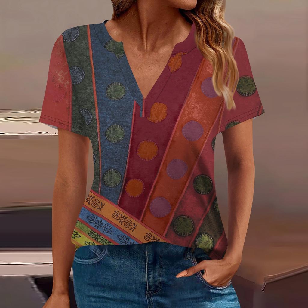 Женская футболка Футболка с принтом с коротким рукавом Повседневные выходные Мода Базовый топ с V-образным вырезом Обычный топ