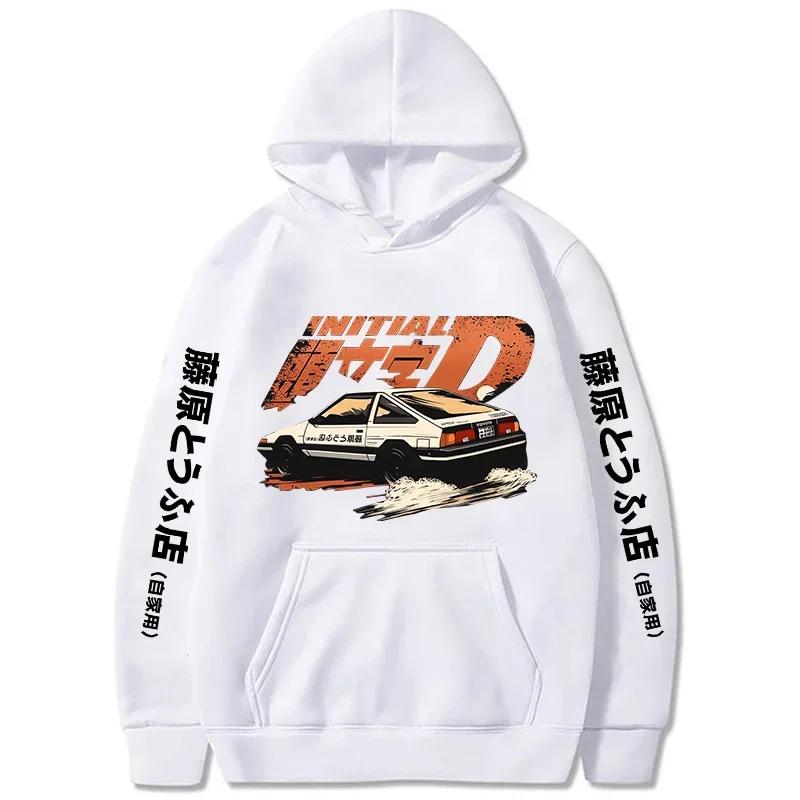 Anime Initial D Printed Hoodies Summer Teenage Casual Loose Fashion Retro Wild Streetwear Y2K Long Sleeve Fleece