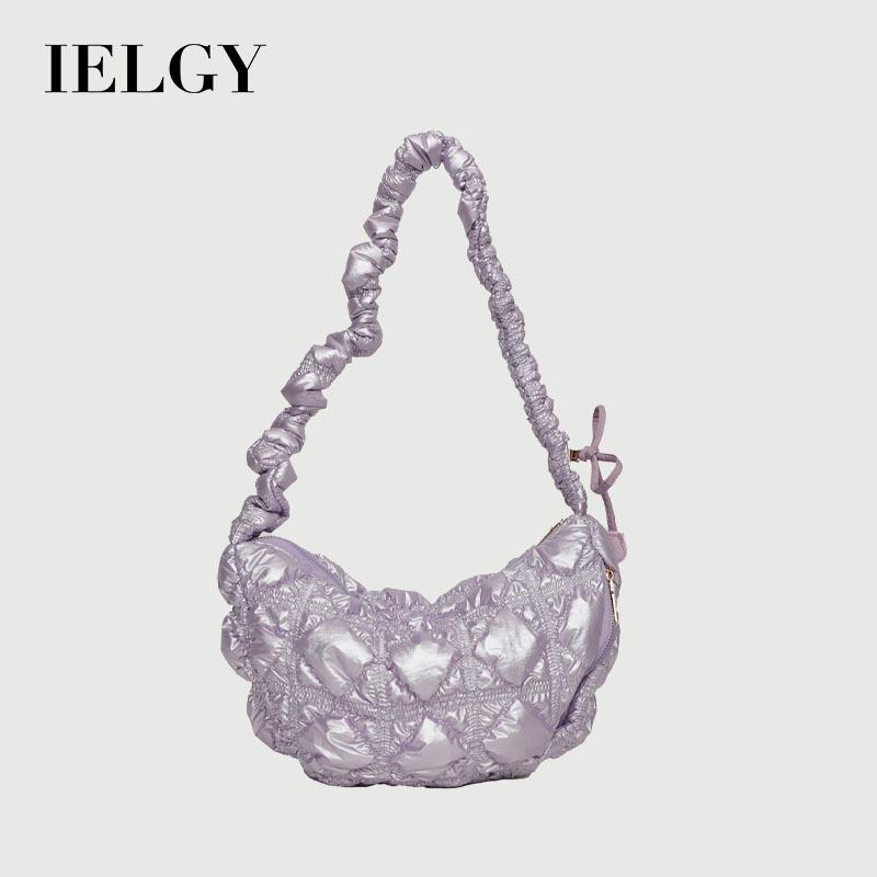 Ielgy Korean Pleated Cloud Bag Dumpling Bag High-End Feel Bright Color One-Shoulder Armpit Fashion Commuter Messenger Bag