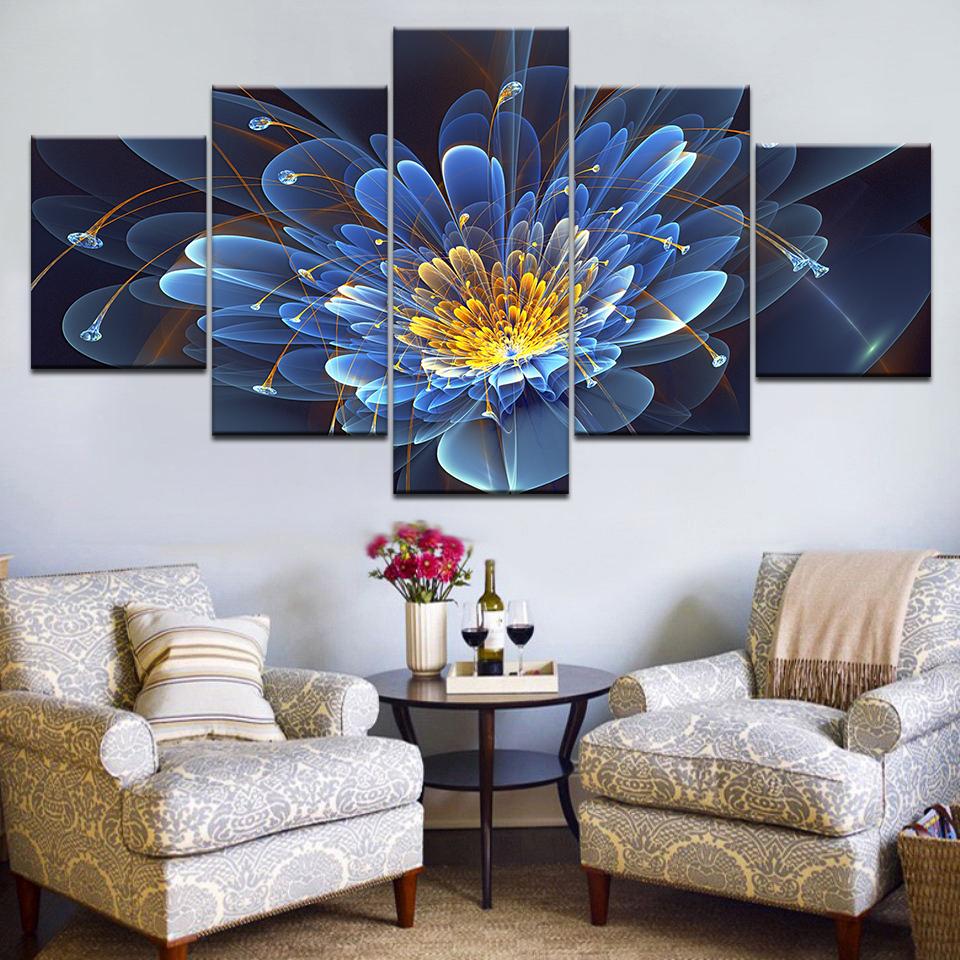 5 Panel HD Print The purple violet flower wall posters Canvas Art Painting For home living room decoration
