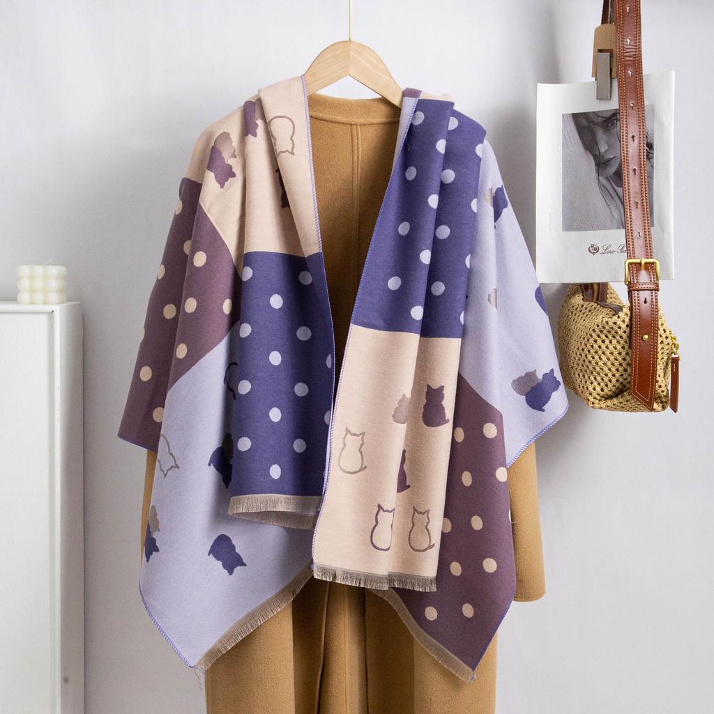 2024 Women's Polka Dot Plaid Scarf Shawl: Thickened Winter Dual-Use Neck Warmer, Age-Reducing, Versatile.