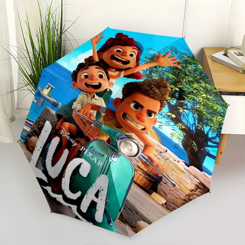Disney Pixar Luca Automatic Folding Umbrella - 3 Folding Design, Vivid Cartoon Pattern, Suitable for Outdoor Activities, A Gift for Fans In