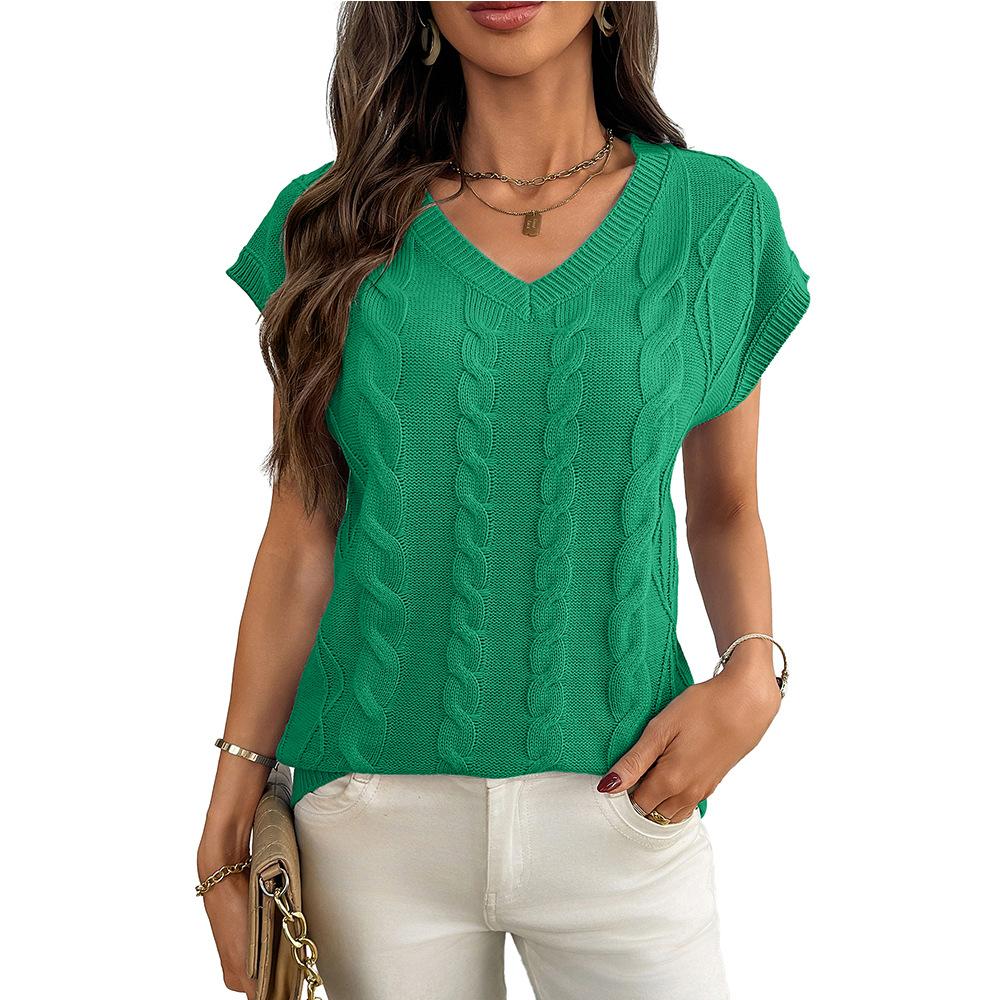 Летний новый свободный свитер без рукавов с V-образным вырезом и витым цветочным узором для женщин