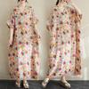 2025 Women Plus Size Spring Summer Dress Casual Floral Vintage Dress Basic Loose Linen Dress Maxi