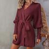 IHUASU Autumn and Winter Mid-length Cardigan Solid Colour Women's Knitted Tie Cardigan Jumper