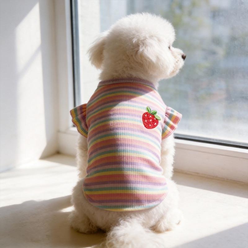 New Rainbow Striped Pet Dog Cat Summer Ins Thin Clothes Bubble Sleeve Vest Princess Style Skirt