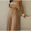 Solid Color Tassel Tube Top Strap Two-piece Sexy Beach Seaside Vacation Ladies Suit 2025 High Waist Wide Leg Pants & Short Tube Top