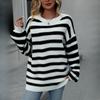 IHUASU Women's Autumn and Winter Striped Knit Large Size Knit O-Neck Pullover Sweater