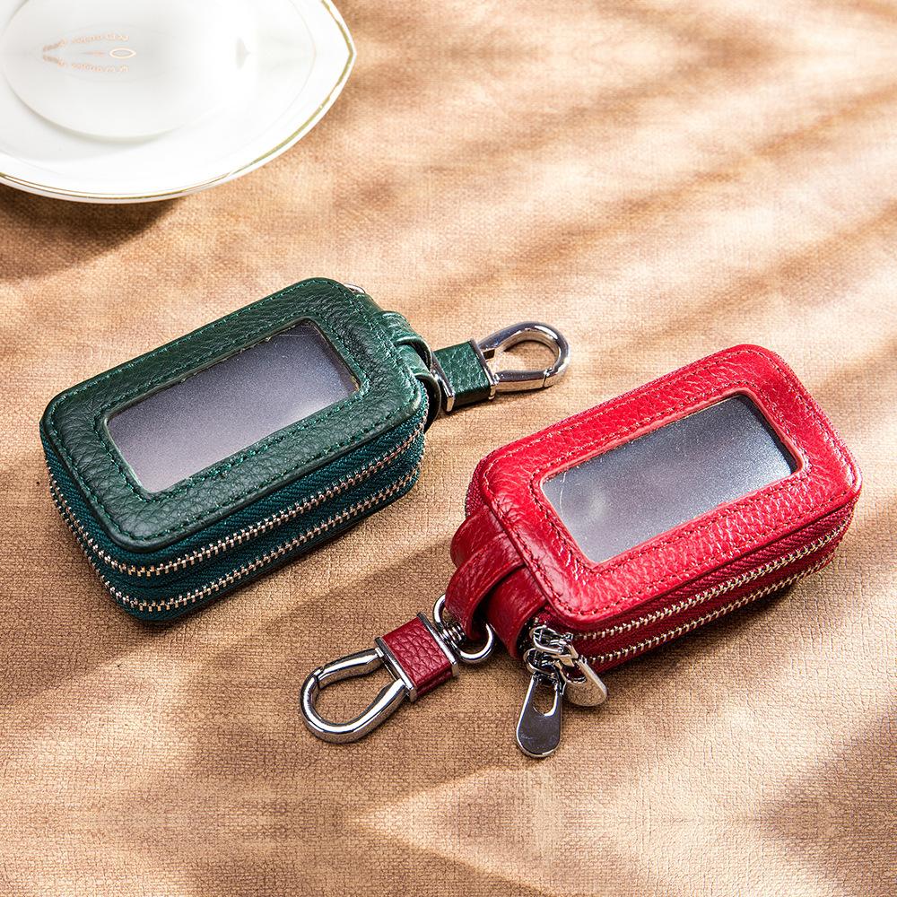 Genuine Leather Double Zipper Keychain Men and Women Key Holder Organizer Pouch Car Key Wallet Housekeeper Keys Case Bag MIT