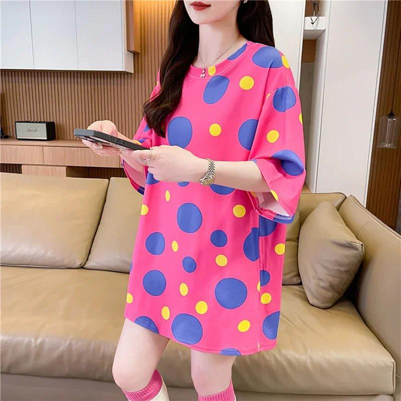 Летняя винтажная футболка с принтом Мода Женская Оверсайз Графические Длинные Футболки Y2k Топы Харадзюку хип-хоп Уличная одежда молодежная