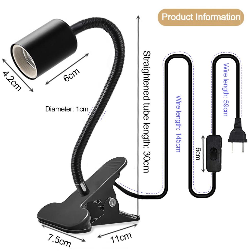Светильник Clip Light с металлическим цоколем E26, вращающаяся светодиодная лампа для чтения, зажимного типа, фауна и растения, лампа для внутреннего освещения с вилкой и выключателем