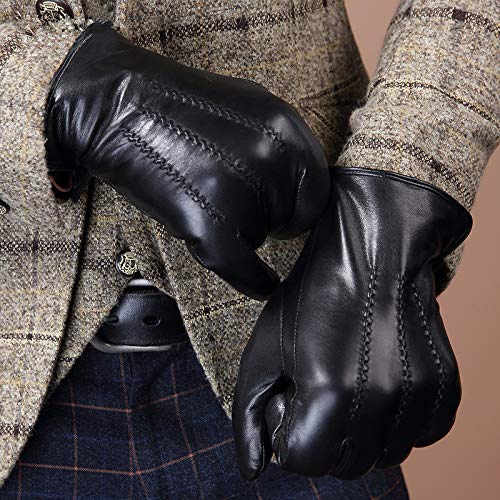 Leather Gloves Sheep Leather Goat Leather Genuine Leather Gloves Cashmere Smartphone Compatible Cold Protection Business Casual Commuting Suit