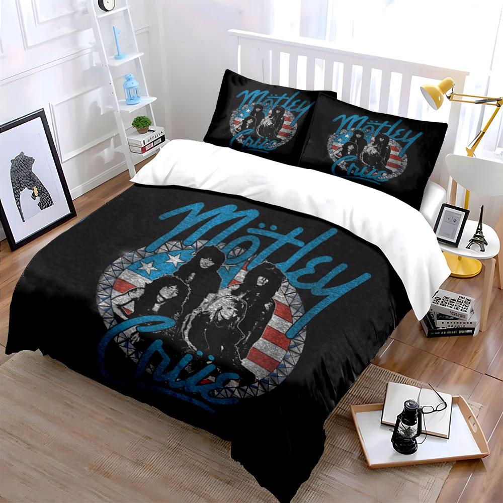 Motley Crue Band Print Set Bedding Duvet Cover Set Duvet Cover Pillowcases (1*Duvet Cover 2*Pillowcases, without duvet insert)