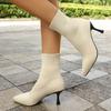 Мода Мода Слипоны Тонкие Вязаные Ботильоны Женские Большого Размера Стрейч Сапоги на Высоком Каблуке Женские Осенне-Зимние Ботильоны-Носки на Тонком Каблуке