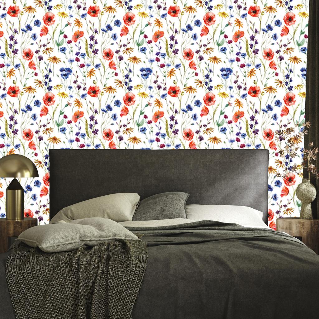 Poppies, cornflowers and chamomile wallpaper for living room and bedroom 50x1000