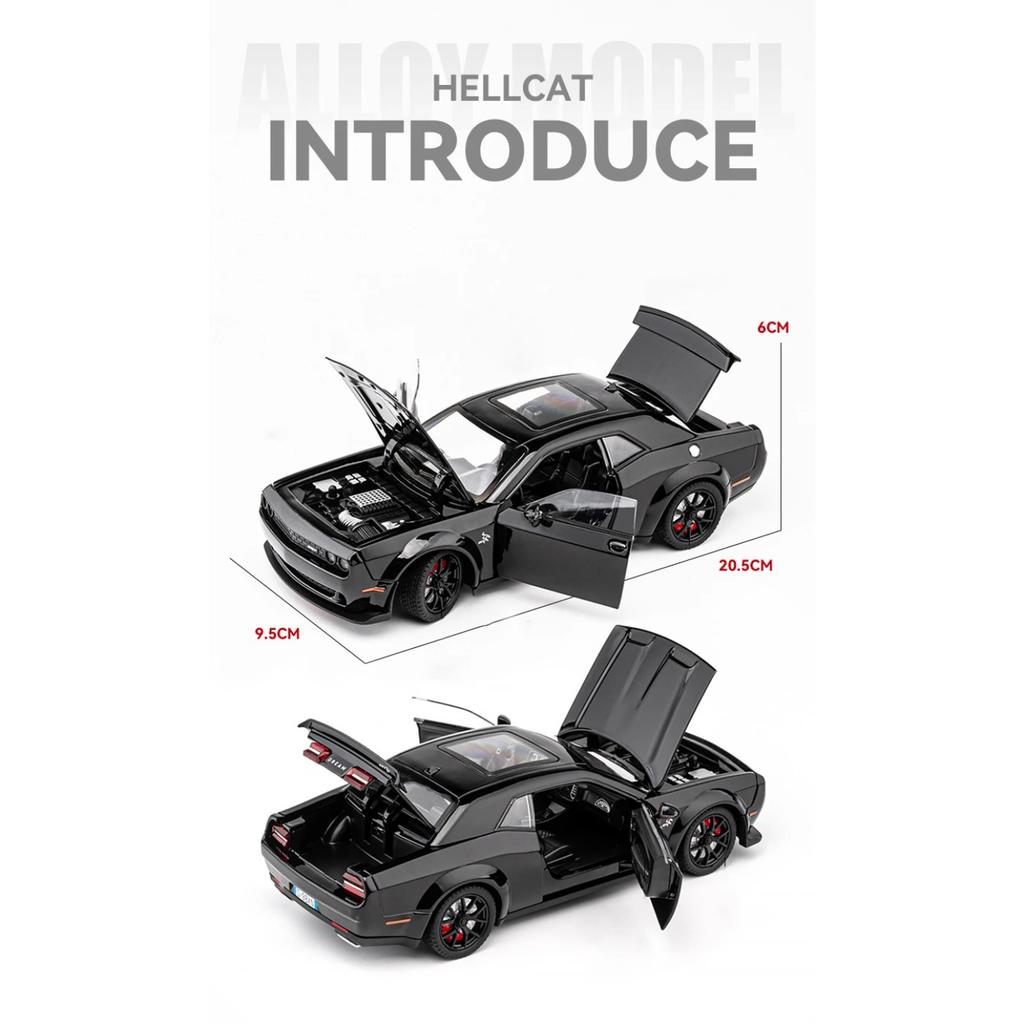 1/24 Dodge Challenger Hellcat Redeye SRT Alloy Sports Car Model Scale Car Diecast Metal Vehicle Sound and Light Childrens Toy Gifts
