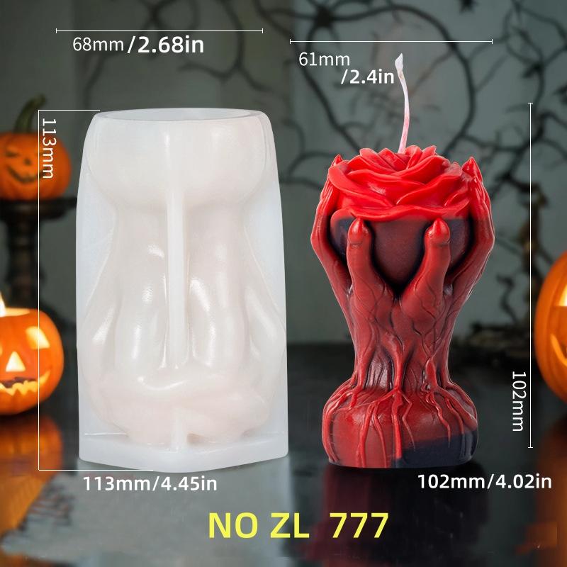 3D Halloween Skull Head Snake Candle Silicone Mold Skull Head Snake Body Monster Resin Gypsum Mold Halloween Decoration Gift