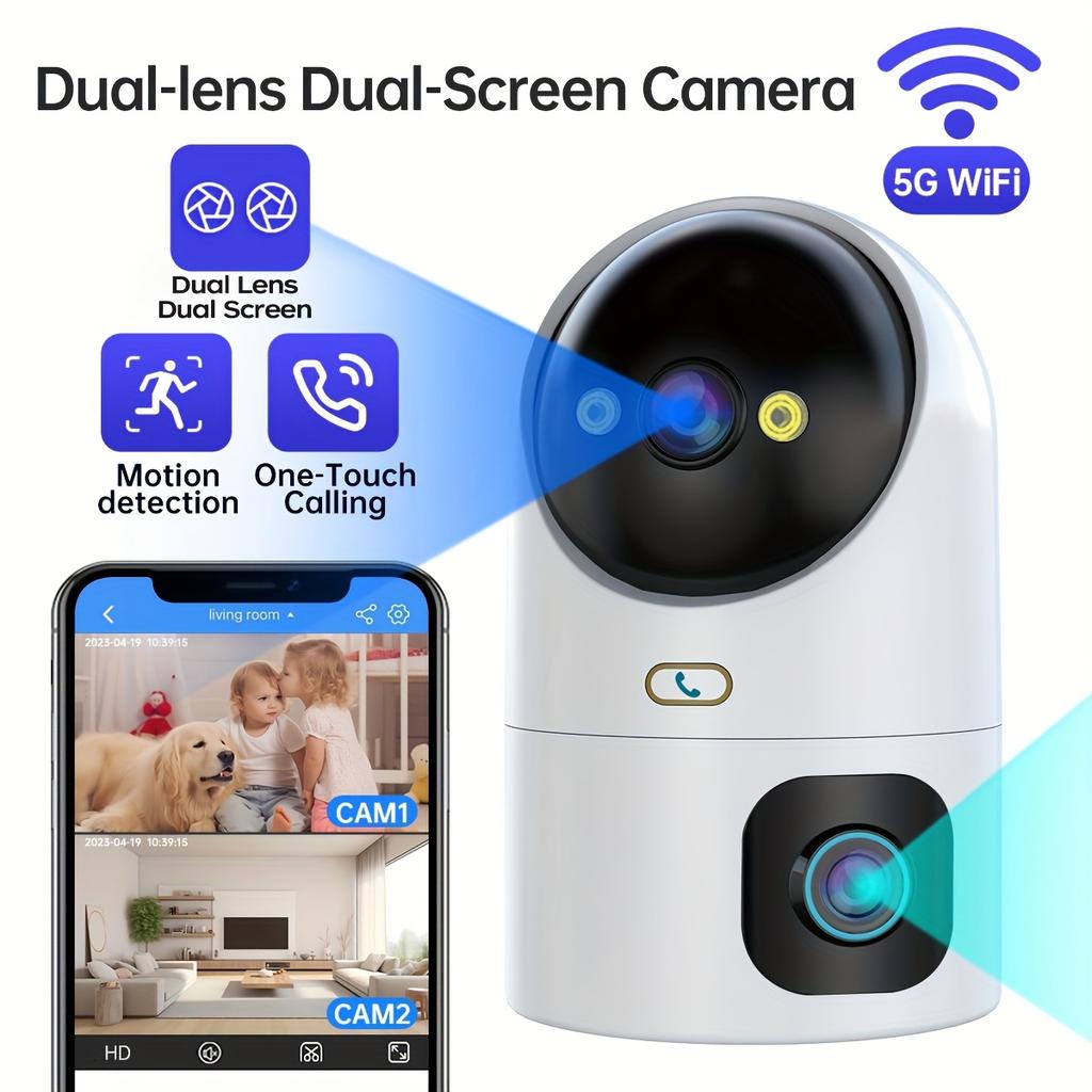 Беспроводная IP-камера 5G WiFi с двумя объективами и двумя экранами, автоматическое отслеживание, монитор для наблюдения за детьми, уличная камера безопасности